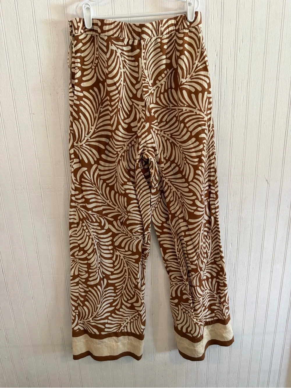 H&M, Wide Leg Printed Linen Pants - Brown & Cream